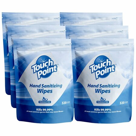 Touch Point Wipes TP Hand Sanitizing Wipes - 6 Pouches x 320 Wipes, 6.7 in. x 6.75 in., FDA Registered, 6PK WS320HSR